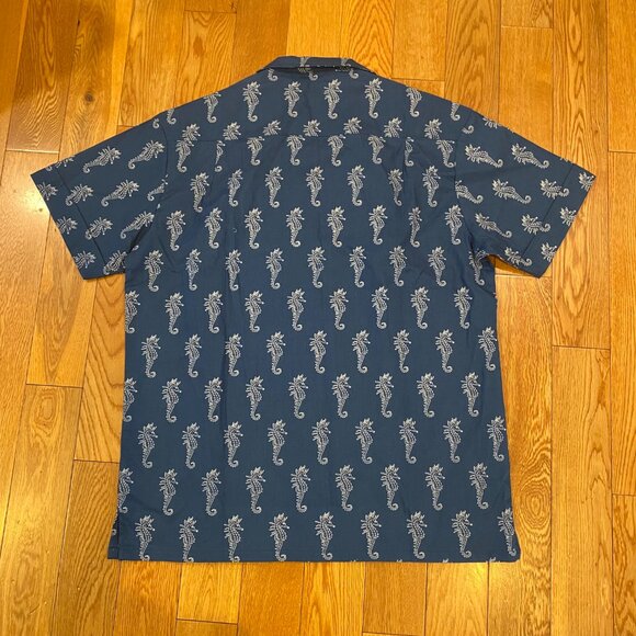 Kennington Ltd Shirt Mens Blue Seahorse Button Down Short Sleeve Camp Cotton NWT - Picture 6 of 6
